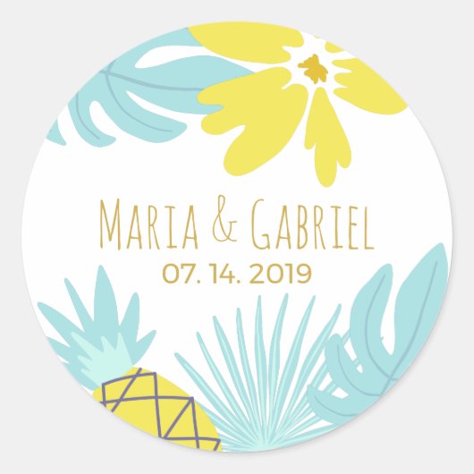 Moderne botanische zomer chic ronde sticker (Voorkant)