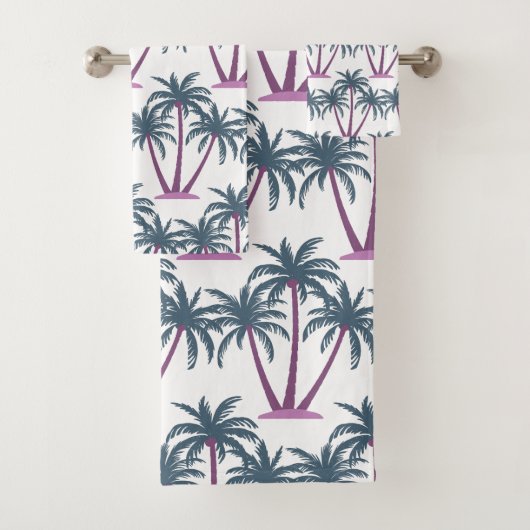 Moderne Botanische Zomer Drie Palmbomen op Wit Bad Handdoek (Insitu)