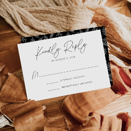 Moderne Botanische Zwart-Wit Huwelijk RSVP Kaartje