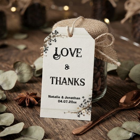 Moderne Botanische Zwart&Wit Trouw Dank Je Cadeaulabel