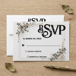 Moderne Botanische Zwart&Wit Trouw-RSvp RSVP Kaartje