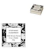 Moderne botanische zwarte en witte bloemen rubberstempel (Gestempeld)