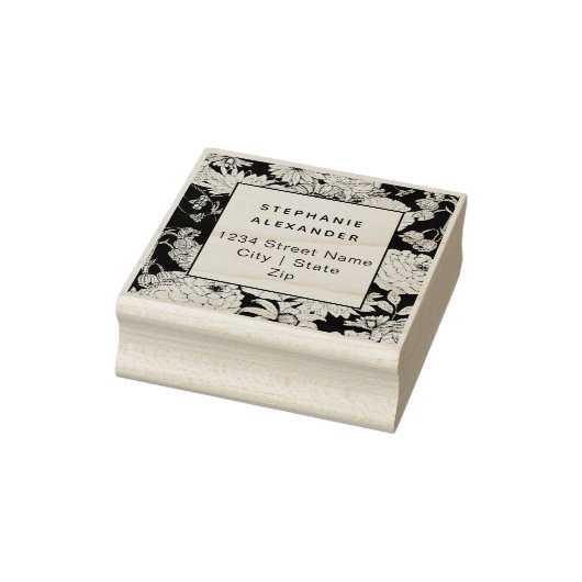 Moderne botanische zwarte en witte bloemen rubberstempel (Stempel)