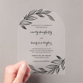 Moderne botanische zwarte geïllustreerde bladeren acryl uitnodigingen (Insitu (Draagbaar))