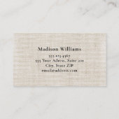 Moderne botanische zwarte naam Natuurlijke linen Visitekaartje (Achterkant)