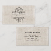 Moderne botanische zwarte naam Natuurlijke linen Visitekaartje (Voorkant / Achterkant)