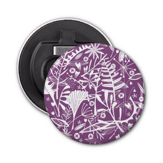 Moderne Botatanische Bloemen Paarse Button Flesopener (Voorkant)