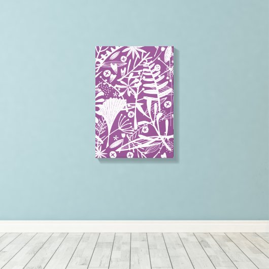 Moderne Botatanische Bloemen Paarse Canvas Afdruk (Insitu (Houten vloer))