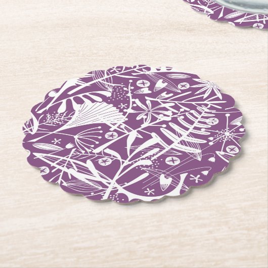 Moderne Botatanische Bloemen Paarse Kartonnen Onderzetters (Gekanteld)