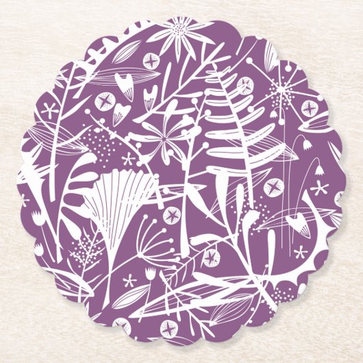 Moderne Botatanische Bloemen Paarse Kartonnen Onderzetters (Voorkant)