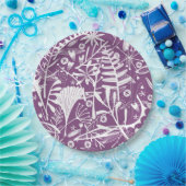 Moderne Botatanische Bloemen Paarse Papieren Bordje (Feest)