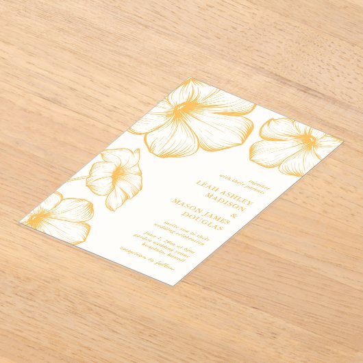 Moderne Boter Geel Bloemen Elegante Huwelijk Acryl Uitnodigingen (Laagn)
