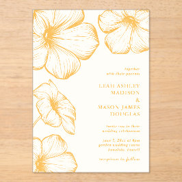 Moderne Boter Geel Bloemen Elegante Huwelijk Acryl Uitnodigingen