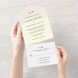Moderne Boter Geel Monogram Elegante Trouwdag All In One Uitnodiging