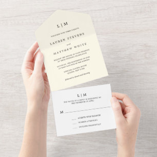 Moderne Boter Geel Monogram Elegante Trouwdag All In One Uitnodiging