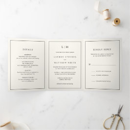 Moderne Boter Geel Monogram Elegante Trouwdag Drieluik Uitnodiging