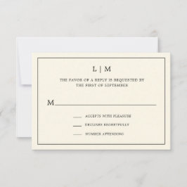 Moderne Boter Geel Monogram Elegante Trouwdag RSVP Kaartje
