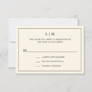Moderne Boter Geel Monogram Elegante Trouwdag RSVP Kaartje