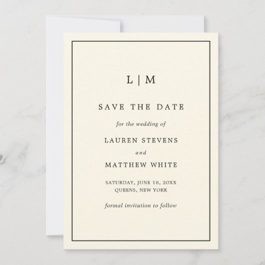 Moderne Boter Geel Monogram Elegante Trouwdag Save The Date (Voorkant)