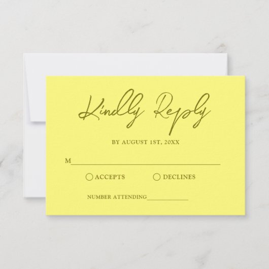 Moderne Boter Gele bruiloft RSVP Kaartje (Voorkant)