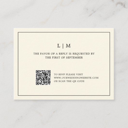 Moderne Boter Gele Monogram QR Code Trouw RSVP Notitiekaartje (Voorkant)