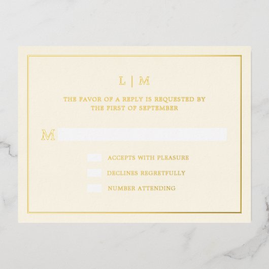 Moderne Boter Gele Monogram Trouw RSVP Kaart (Voorkant)
