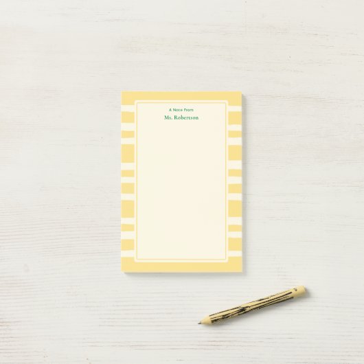 Moderne Boter Gele Strepen Aangepaste Docenten Not Post-it® Notes (Op bureau)