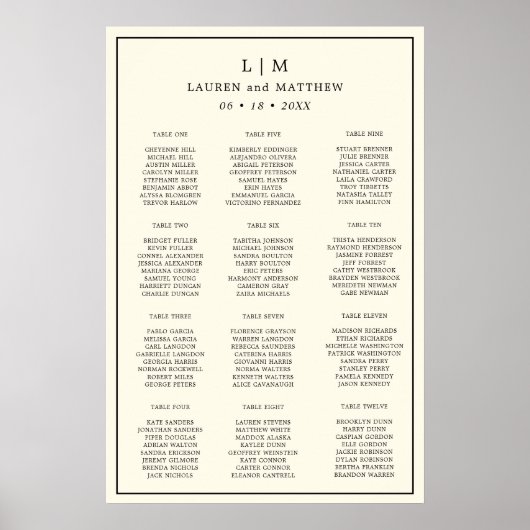 Moderne Boter Gele Trouw Zittijd Chart Poster (Voorkant)