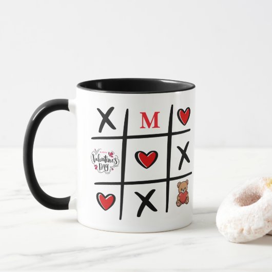 Moderne Boter, Kaas en Eieren Valentijnsdag Initia Mok (Met donut)