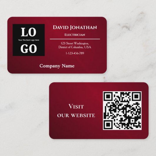 Moderne Bourgogne aangepast logo en QR-code Visitekaartje (Voorkant / Achterkant)