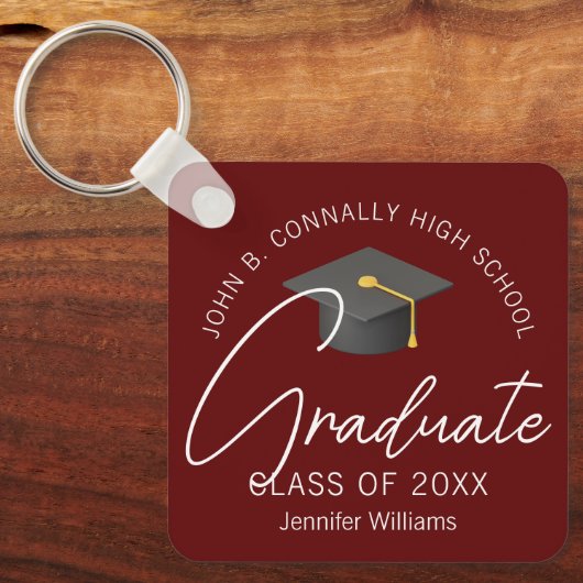 Moderne Bourgogne Afstuderen Custom 2025 Afstudere Sleutelhanger (Voorkant)