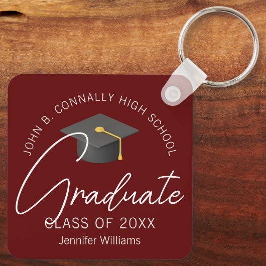 Moderne Bourgogne Afstuderen Custom 2025 Afstudere Sleutelhanger (Achterkant)