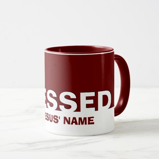 Moderne Bourgogne BLESSED in Jezus naam Christelij Mok (Voorkant rechts)