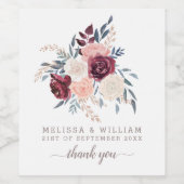 Moderne Bourgogne Bloemen Dank u Ivoor Bruiloft Wijn Etiket (Enkel label)