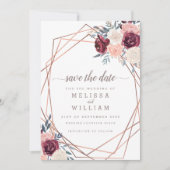 Moderne Bourgogne Bloemen Geometrische Ivoor Bruil Save The Date (Voorkant)