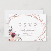 Moderne Bourgogne Bloemen Geometrische Ivoor Maalt RSVP Kaartje (Voorkant)