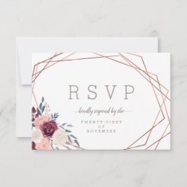 Moderne Bourgogne Bloemen Geometrische Ivoor Maalt RSVP Kaartje