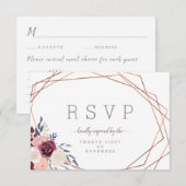 Moderne Bourgogne Bloemen Geometrische Ivoor Maalt RSVP Kaartje (Voorkant / Achterkant)