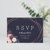 Moderne Bourgogne Bloemen Geometrische Marine Maal RSVP Kaartje (Staand voorkant)