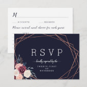 Moderne Bourgogne Bloemen Geometrische Marine Maal RSVP Kaartje (Voorkant / Achterkant)