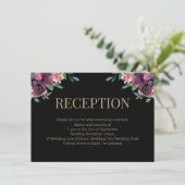 Moderne Bourgogne Bloemen Goud Monogram Ontvangst Informatiekaartje (Staand voorkant)