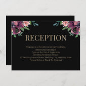 Moderne Bourgogne Bloemen Goud Monogram Ontvangst Informatiekaartje (Voorkant / Achterkant)