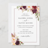 Moderne Bourgogne Bloemen Huwelijksuitnodiging Kaart (Voorkant)