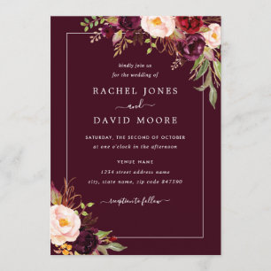 Moderne Bourgogne Bloemen Huwelijksuitnodiging Kaart