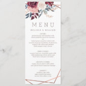 Moderne Bourgogne Bloemen Ivoor Bruiloft Menu (Voorkant)