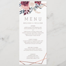 Moderne Bourgogne Bloemen Ivoor Bruiloft Menu