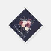Moderne Bourgogne Bloemen Midnight Navy Bruiloft Servet (Hoek)