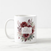 Moderne Bourgogne Bloemen Waterverf Bruiloften Nam Koffiemok (Links)