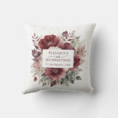 Moderne Bourgogne Bloemen Waterverf Bruiloften Nam Kussen (Achterkant)
