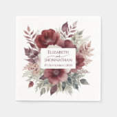 Moderne Bourgogne Bloemen Waterverf Trouwnamen Servet (Voorkant)